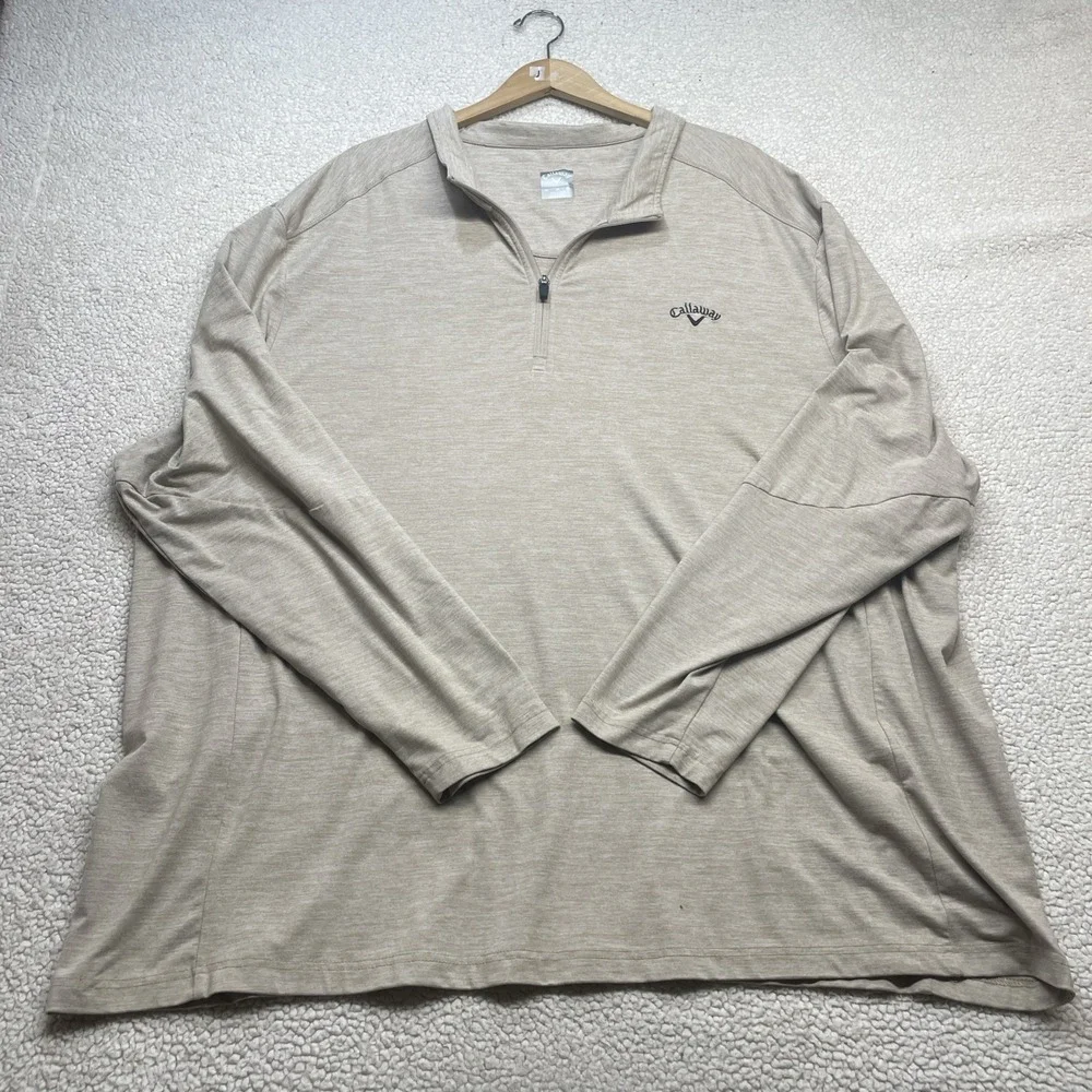 Callaway Quarter Zip Mens 4X Tan Heather‎ Pullover Golf Long Sleeve Logo 1026